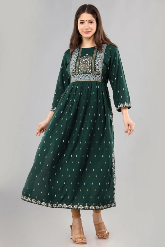 Women Printed Viscose Rayon A-line Kurta  (Green)