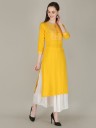 Women Embroidered Viscose Rayon Straight Kurta  (Yellow, White)