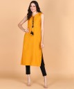 Women Solid Polyester Straight Kurta  (Yellow)
