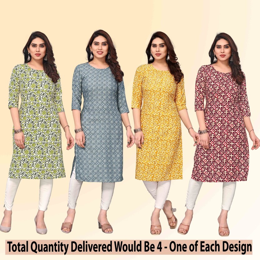 Pack of 4 Women Printed Crepe Straight Kurta  (Multicolor)