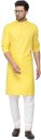 Men Solid Cotton Blend Straight Kurta  (Yellow)