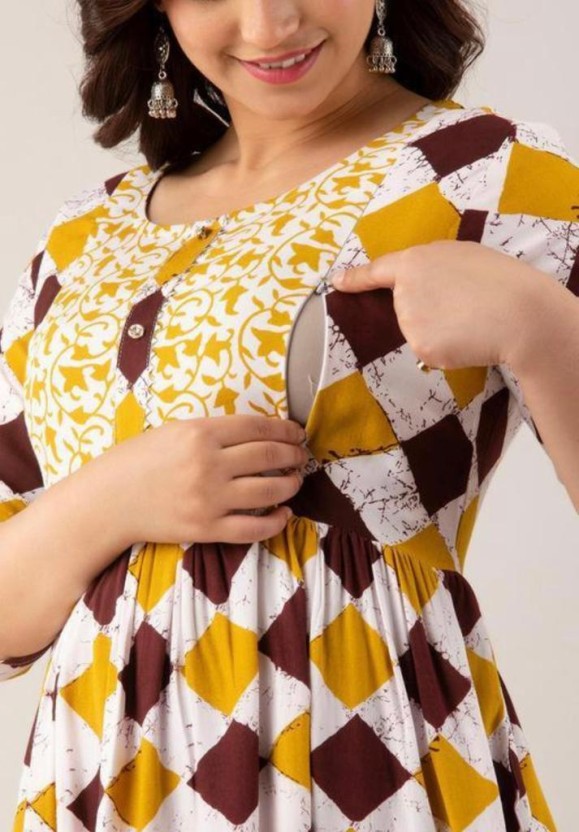 Women Block Print Pure Cotton Anarkali Kurta  (Yellow)