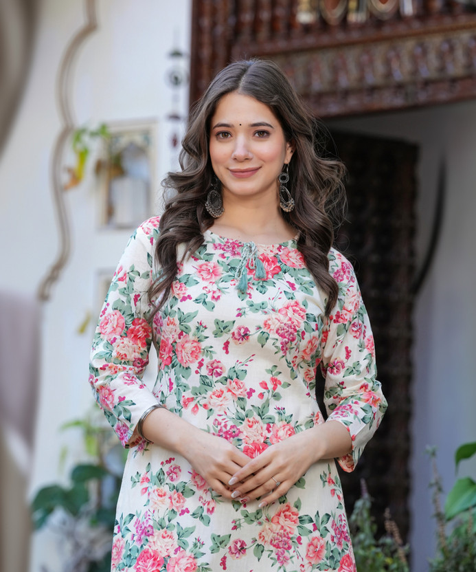 BKApparels - Women Printed Pure Cotton Straight Kurta (Multicolor)