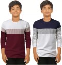 Boys Solid, Colorblock Cotton Blend T Shirt  (Multicolor, Pack of 2)
