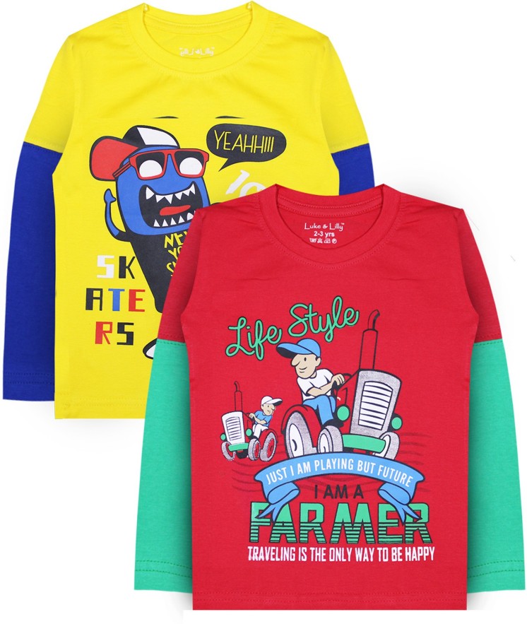 Boys Printed Cotton Jersey T Shirt  (Multicolor, Pack of 2)