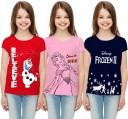 Girls Graphic Print Cotton Blend T Shirt  (Multicolor, Pack of 3)