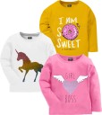 Girls Printed Cotton Blend T Shirt  (Multicolor, Pack of 3)