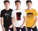Boys Typography Cotton Blend T Shirt  (Multicolor, Pack of 3)