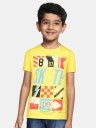 Boys Typography Pure Cotton T Shirt  (Yellow, Pack of 1)