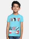 Boys Typography, Printed Pure Cotton T Shirt  (Light Blue, Pack of 1)