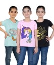 Girls Printed Cotton Blend T Shirt  (Multicolor, Pack of 3)