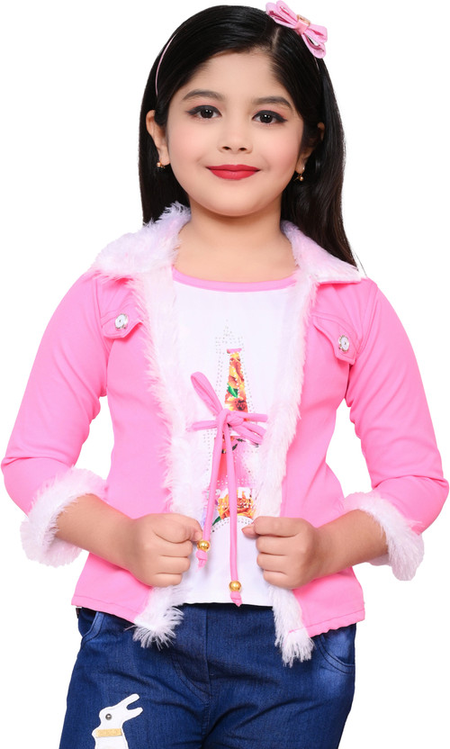 Girls Casual Cotton Blend Layered Top  (Pink, Pack of 1)
