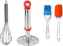 OMORTEX Masher combo kitchen Stainless Steel Potato Masher And Whisk and Spatula and Brush Combo For Kitchen Multicolor Kitchen Tool Set  (Multicolor)
