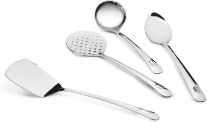 Classic Essentials SNB3101-9 Stainless Steel Cooking and Serving Spoon Set 4 Pcs,Complete Silver Kitchen Tool Set Silver Kitchen Tool Set  (Silver)