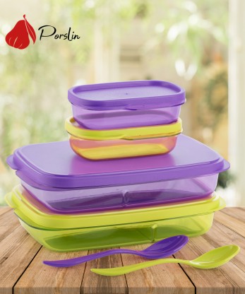 Porslin 4 Compartment Violet and Green Tiffin Box Lunch Box Office, School. Collage Use 4 Containers Lunch Box  (800 ml)