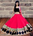 Embroidered Semi Stitched Lehenga Choli  (Pink, Black)