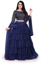 Solid Semi Stitched Lehenga Choli  (Dark Blue)