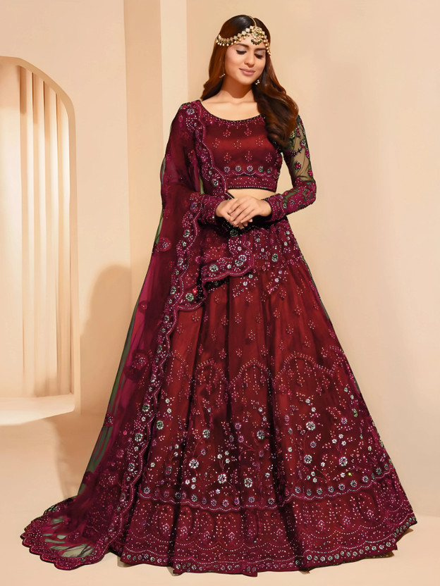 Embroidered Semi Stitched Lehenga Choli  (Maroon)