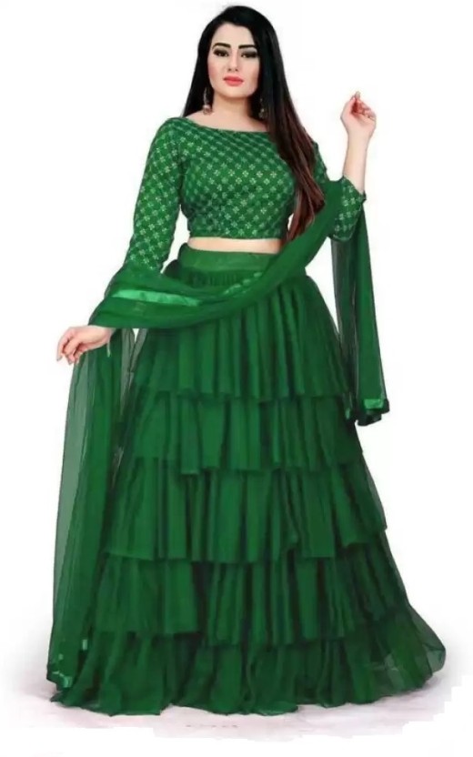 Solid Semi Stitched Lehenga Choli  (Green)