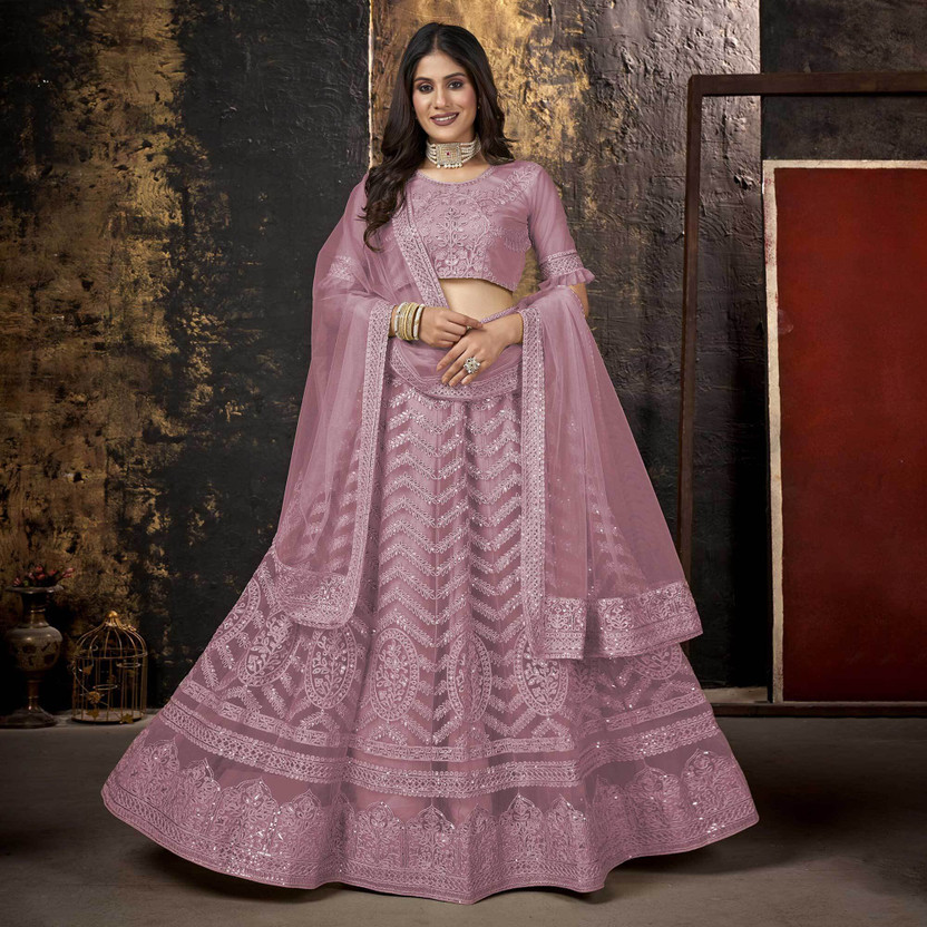 Embroidered Semi Stitched Lehenga Choli  (Pink)