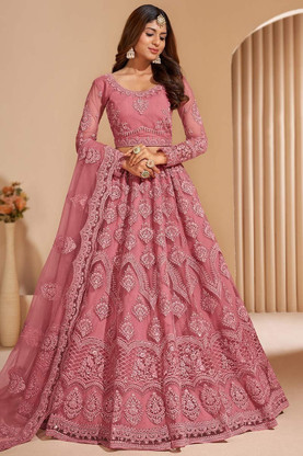 Embroidered Semi Stitched Lehenga Choli  (Pink)