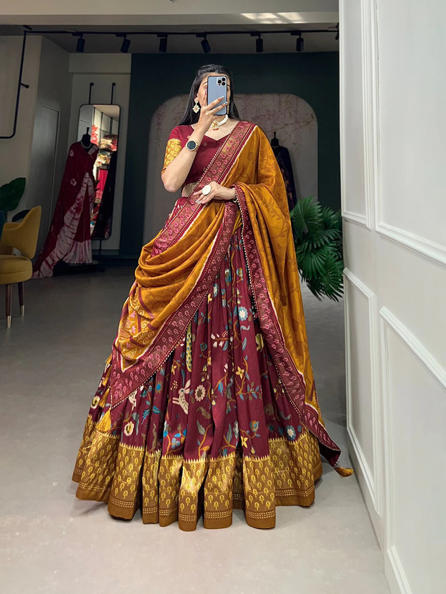 Floral Print Semi Stitched Lehenga Choli  (Maroon)
