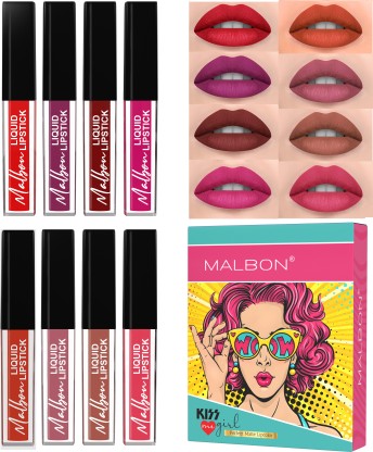 malbon Kiss Me Girl Matte Liquid Lipstick 8 Pcs Combo  (multicolor, 32 ml)