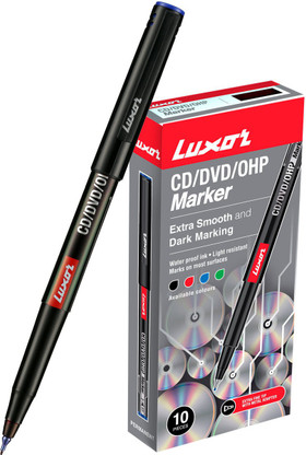 LUXOR Blue CD/DVD/OHP Marker (Set of 10, Blue)