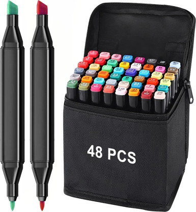FLOSTRAIN Dual Tip Art Markers 48 Colours with Carrying Case  (Set of 48, Multicolor)