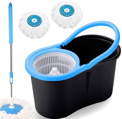 V-MOP Magic Dry Bucket Mop - 360 Degree Self Spin Wringing With 2 Super Absorbers Mop Set