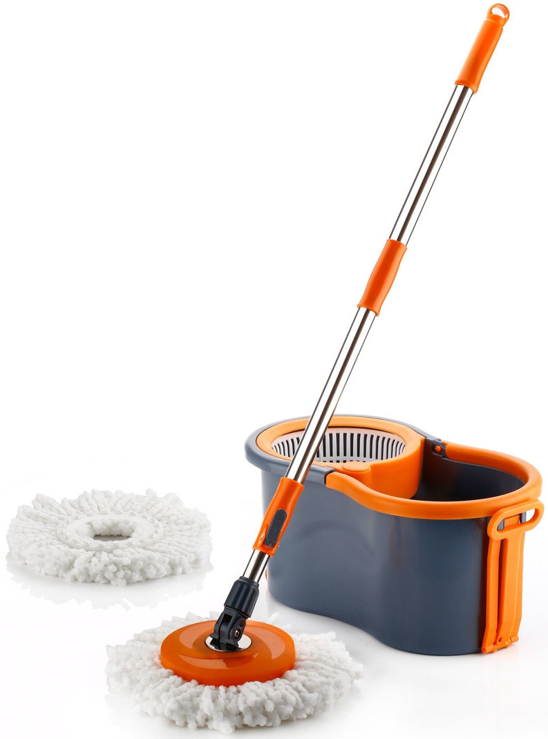 PALAK Gamma with 360° Spinner 2 Microfiber heads & Twin Bucket Mop Set (Orange)