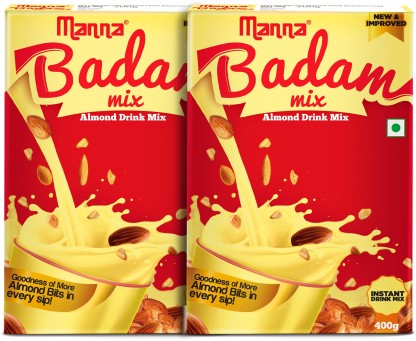 Manna Instant Badam Drink Mix, 800G | With Real bits of Badam, 400g (400g x 2 Packs) . More Bits per Sip (10% Badam). Make Milk tastier  (2 x 400 g)