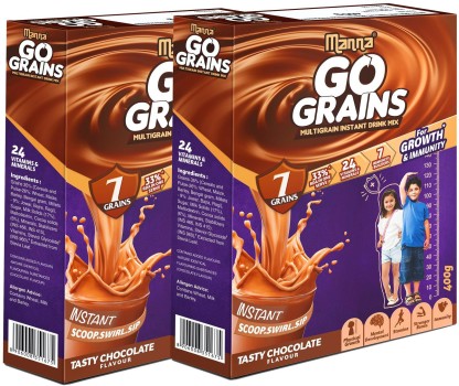 Manna Go Grains 800g (400g x 2 Packs) | Instant Multigrain Health & Nutrition Drink for Kids (Chocolate Flavour) | 7 Grains, 24 Nutrients for Growth, 7 Immunity Builders  (2 x 400 g)