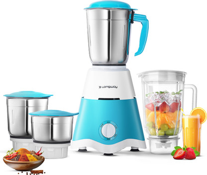 Longway Super Dlx 750 W Juicer Mixer Grinder  (Super | 4 Jars | White, Blue)
