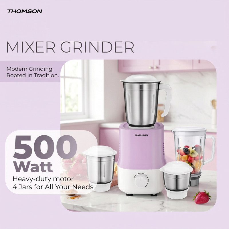 Thomson FreshMix 500 W Mixer Grinder (FreshMix | 4 Jars | Pearl White, Lavender Pink)