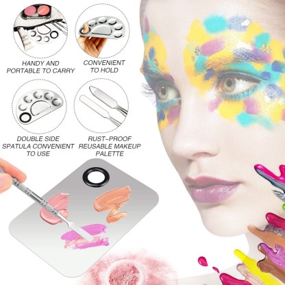 Futurekart Stainless Steel Makeup Mixing Blending Palette With Spatula 2 pieces in 1 set