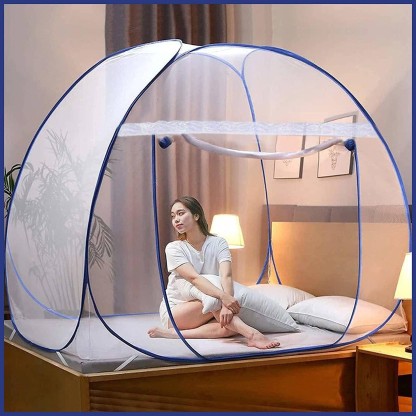 Arban Natural Polyester Adults Washable Polyester Adults Mosquito Net, Foldable  -  For King Size Bed, Double Bed, Queen Size Bed with Free Saviours (Suitable for 6ft x 6ft to 6.9ft x 6.9ft) Mosquito Net  (Dark Blue, Tent)