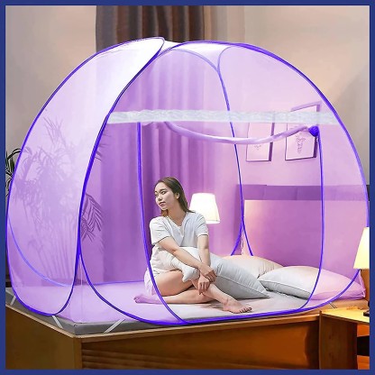 ANIRUDHA Polyester Adults Washable Polyester Mosquito Net For Double Bed with Free Saviours Mosquito Net  (Purple, Tent)