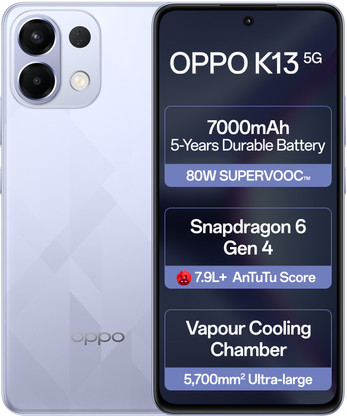 OPPO K13 5G with 7000mAh and 80W SUPERVOOC Charger In-The-Box (Icy Purple, 128 GB) (8 GB RAM)
