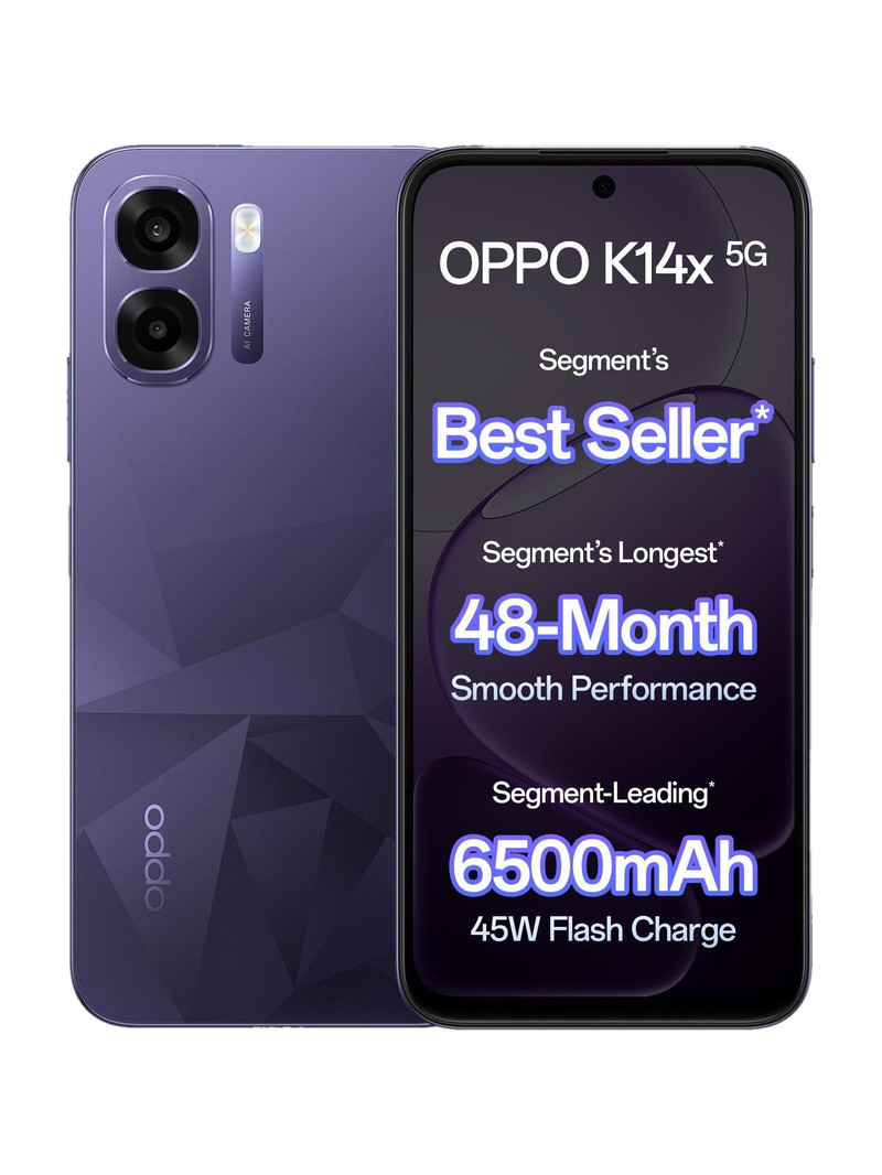 OPPO K14x 5G 6500mAh and 45W SUPERVOOC Charger & AI (Prism Violet, 128 GB) (4 GB RAM)