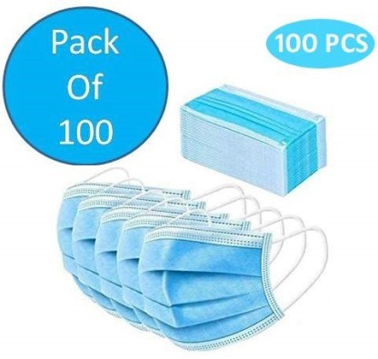 PHOUR HUB 100 Surgical Face Mask, Anti Pollution, 3 Ply Face Mask Water Resistant Surgical Mask  (Blue, Free Size, Pack of 100, 3 Ply)