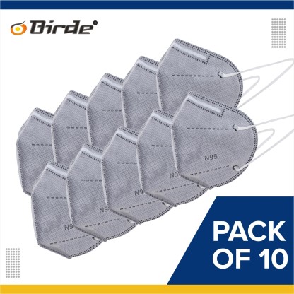 BIRDE N95 Mask Filter Pro 5 Layers Triple Particle Filtration System For Anti Virus, Anti Pollution, Anti Dust, Outdoor Protection Face Mask For Germ Protection MD-0601-GRY-10 Reusable, Washable  (Grey, Free Size, Pack of 10)