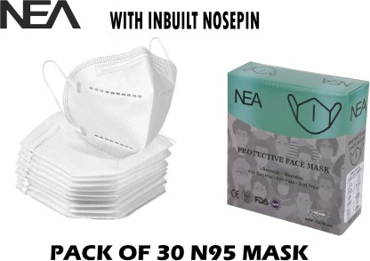Nea N95 MASK WASHABLE ,REUSABLE FACE MASK BIS Certified Mask FFP2 S MASK Men , Women N95 MASK - 30 Water Resistant, Reusable, Washable  (White, Free Size, Pack of 30)