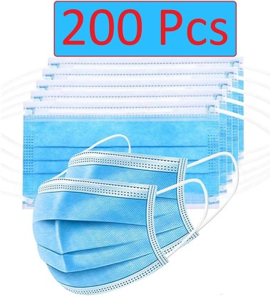 TAOS 3 ply disposable face masks with meltblown fabric and internal nose pin SURGICAL-200 mask 113 Surgical Mask With Melt Blown Fabric Layer  (Blue, Free Size, Pack of 200, 3 Ply)