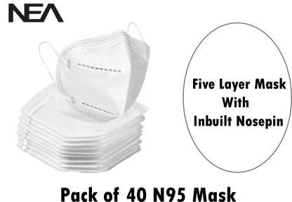 Nea N95 Mask Washable Reusable Face Mask BIS Certified Mask FFP2 S 5 Layer Mask White Mask N95 - For kids , women , men Reusable, Washable, Water Resistant  (White, Free Size, Pack of 40)