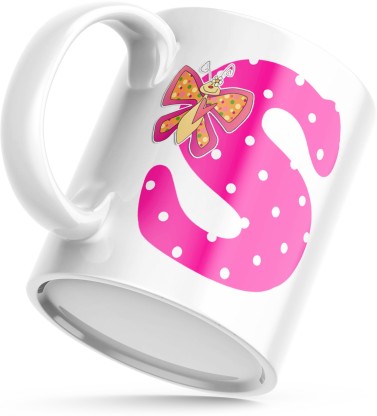 MM9E  Butterfly Letter S Alphabet Best Gift for Boy Friend, Special Birthday Gift for Girlfriend , For Mom and Dad , Alphabet Letter Ceramic Coffee Mug  (330 ml)