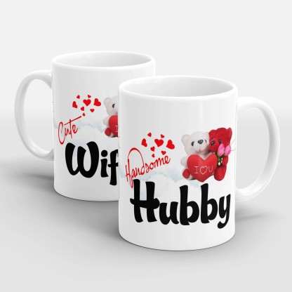 JAIPURART Wifey Hubby Printed Couple Coffee Cup for Husband, Wife On Anniversary,Birthday Ceramic Coffee Mug  (325 ml, Pack of 2)