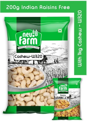 Neu.Farm Cashew/Kaju - W320 1kg - Premium Quality - 200g Indian Raisins Free Cashews, Raisins  (1200 g)