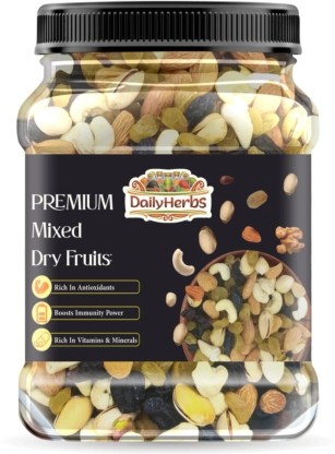DAILYHERBS Mix Dry Fruits [Almonds, Cashews, Walnut, Green & Black Raisins, Kiwi, Apricot]  (500 g)