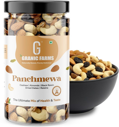 GRANIC FARMS Mix Dry Fruits | Panchmeva | Almond|Cashew|Dates|Black Raisin|Green Raisin| (1 x 500 g)